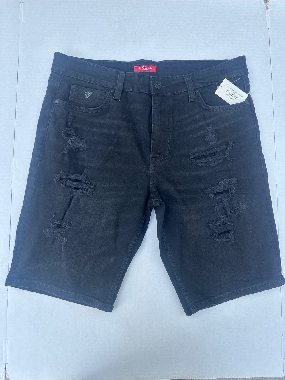 GUESS Black Distressed Men’s Denim Shorts SZ 36